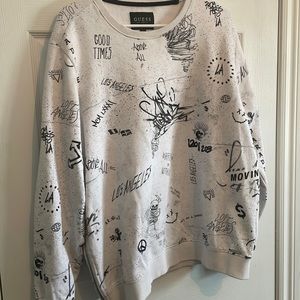 Guess Mens Sweatshirt White with Graffiti Large